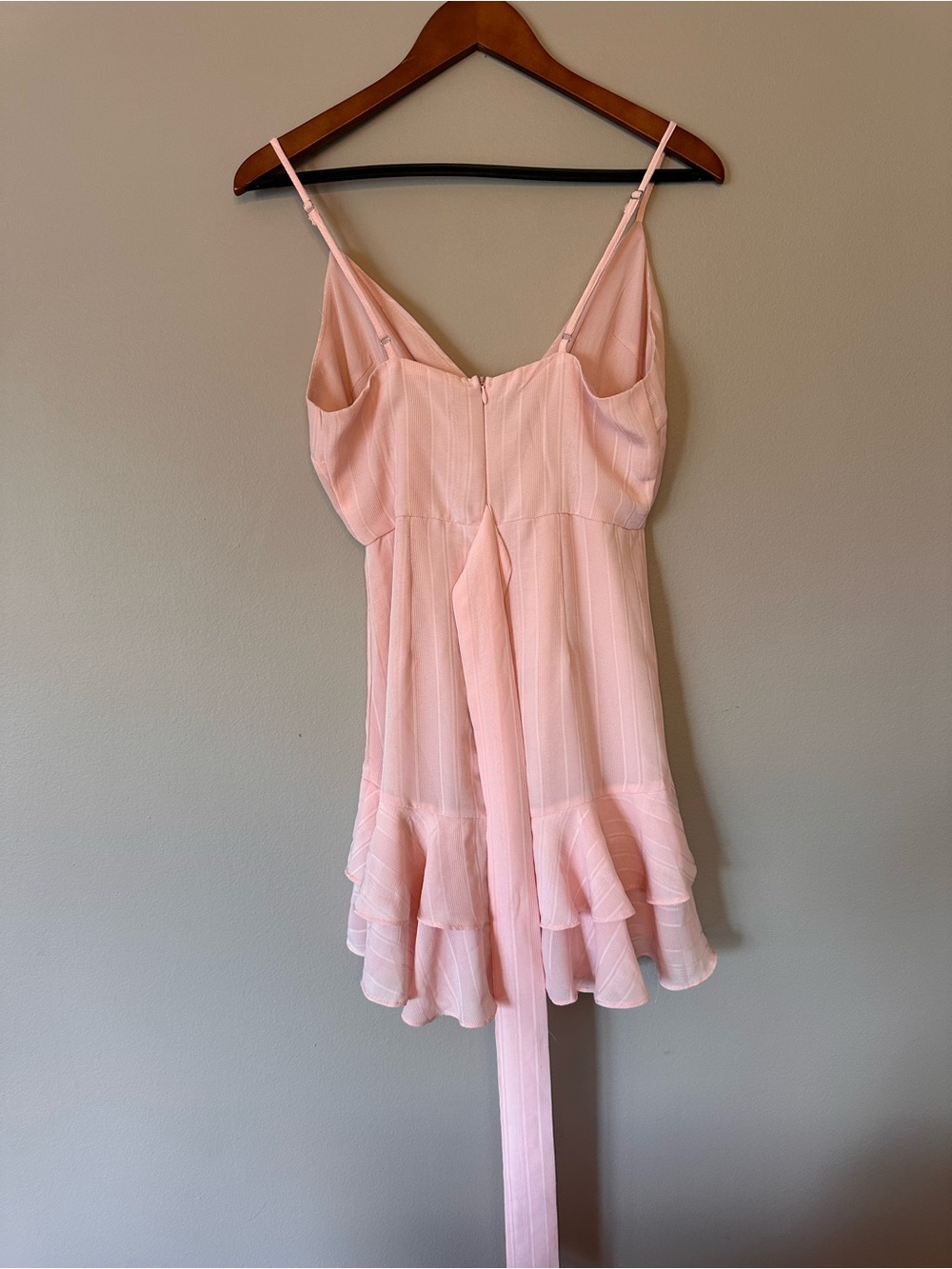 Hello Molly Pale Pink Spaghetti-Strap Ruffle Tie Mini Dress - Picture 4 of 4